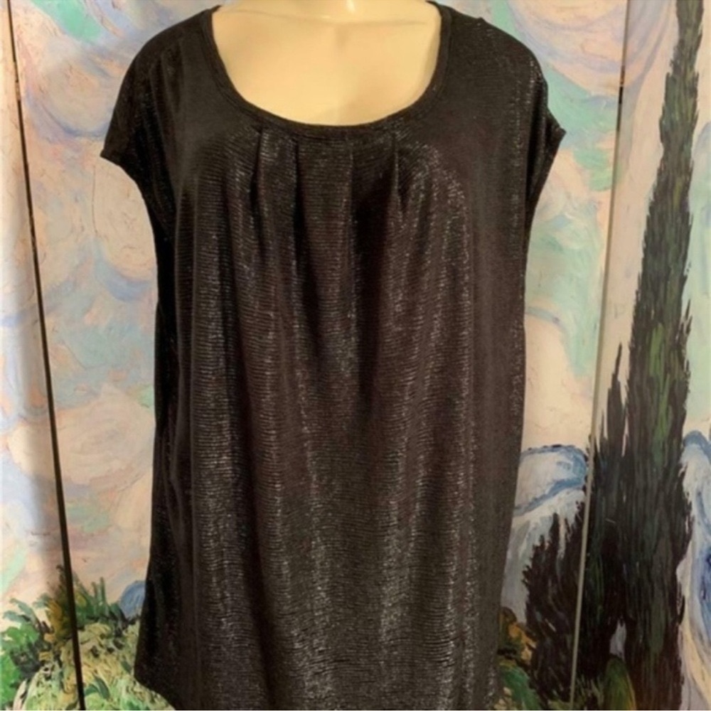 Liz Claiborne Plus Shimmering Black Metallic Sleeveless Tunic Blouse